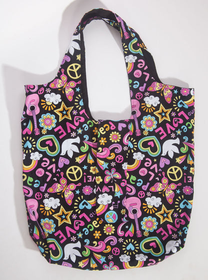 100% Cotton Eco Friendly Foldable Reusable Shopping Bag - Peace & Love