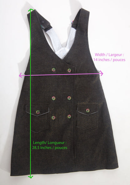 Robe salopette en denim pour filles - Noir avec or - Adolescentes