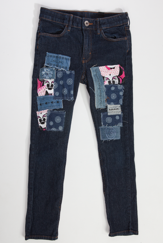 Upcycled Kids Jeans with patches - 9-10 years