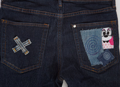 Upcycled Kids Jeans with patches - 9-10 years