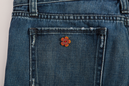 Jupe originale en denim surcyclé - Ultra taille basse - Décoration style Patchwork - Grandeur 12